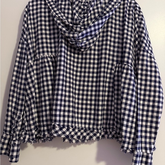 Free People Blue and White Checkered Hooded Top - Picture 4 of 4